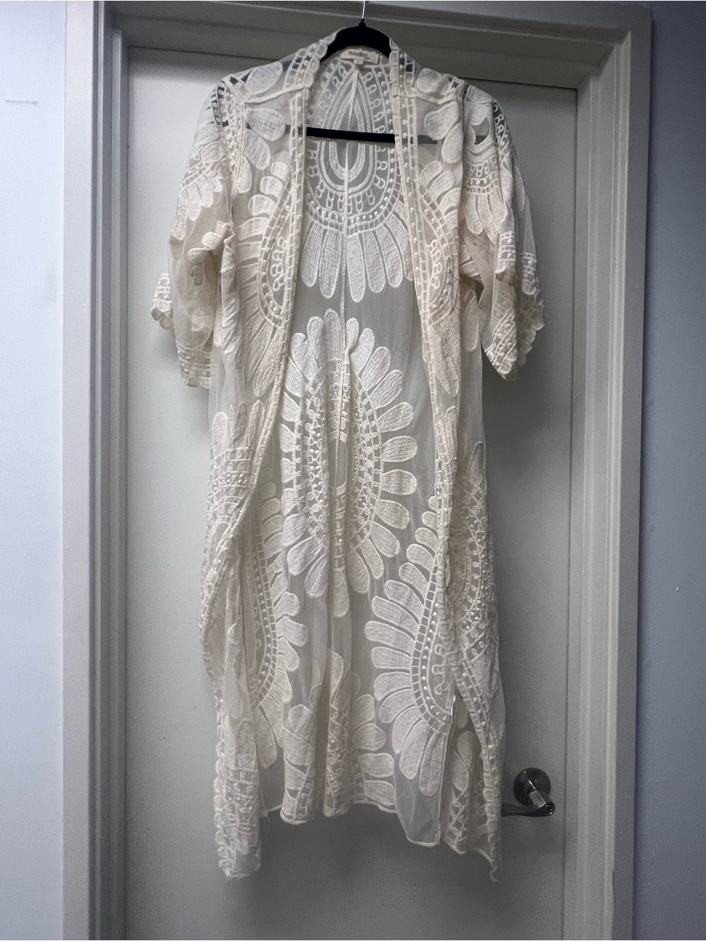 Rebellion Lace Embroidered Sheer Kimono - Cream
